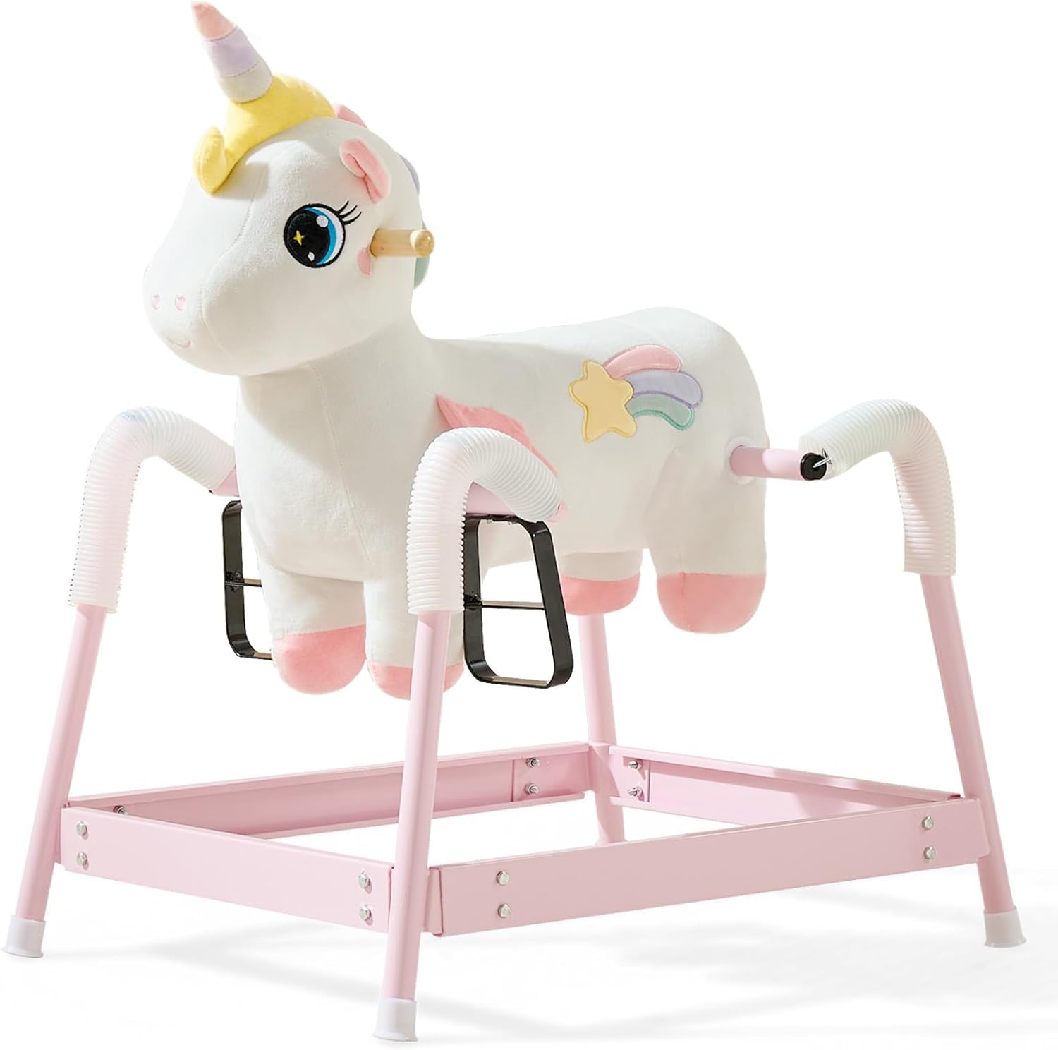 FUNLIO Unicorn Spring Rocking Horse for Kids 3-6, Rainbow Fairy Ride on Horse with Covered Spring & Sturdy Frame, Neighing & Galloping Sound for