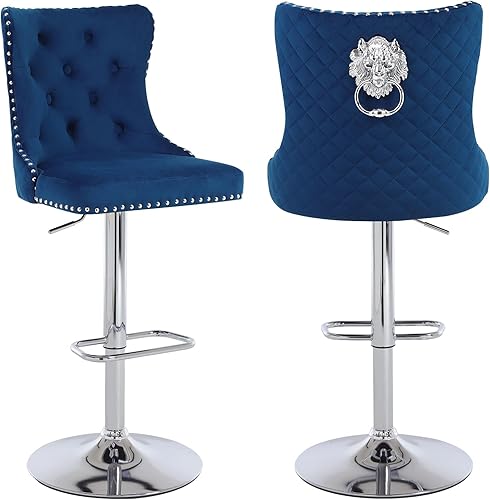 Miniatura 36 de Juego de 4 taburetes de bar giratorios ajustables de terciopelo con respaldo copetudo, ribete de cabezas de clavos y anillo de tracción, sillas de