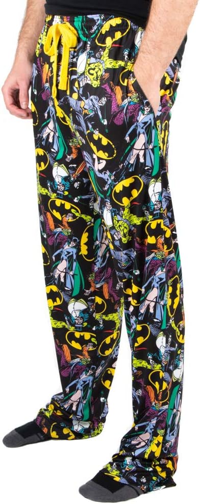 Batman Logos & DC Comics Characters All Over Print Mens Black Sleep Pajama Pants - Image 2