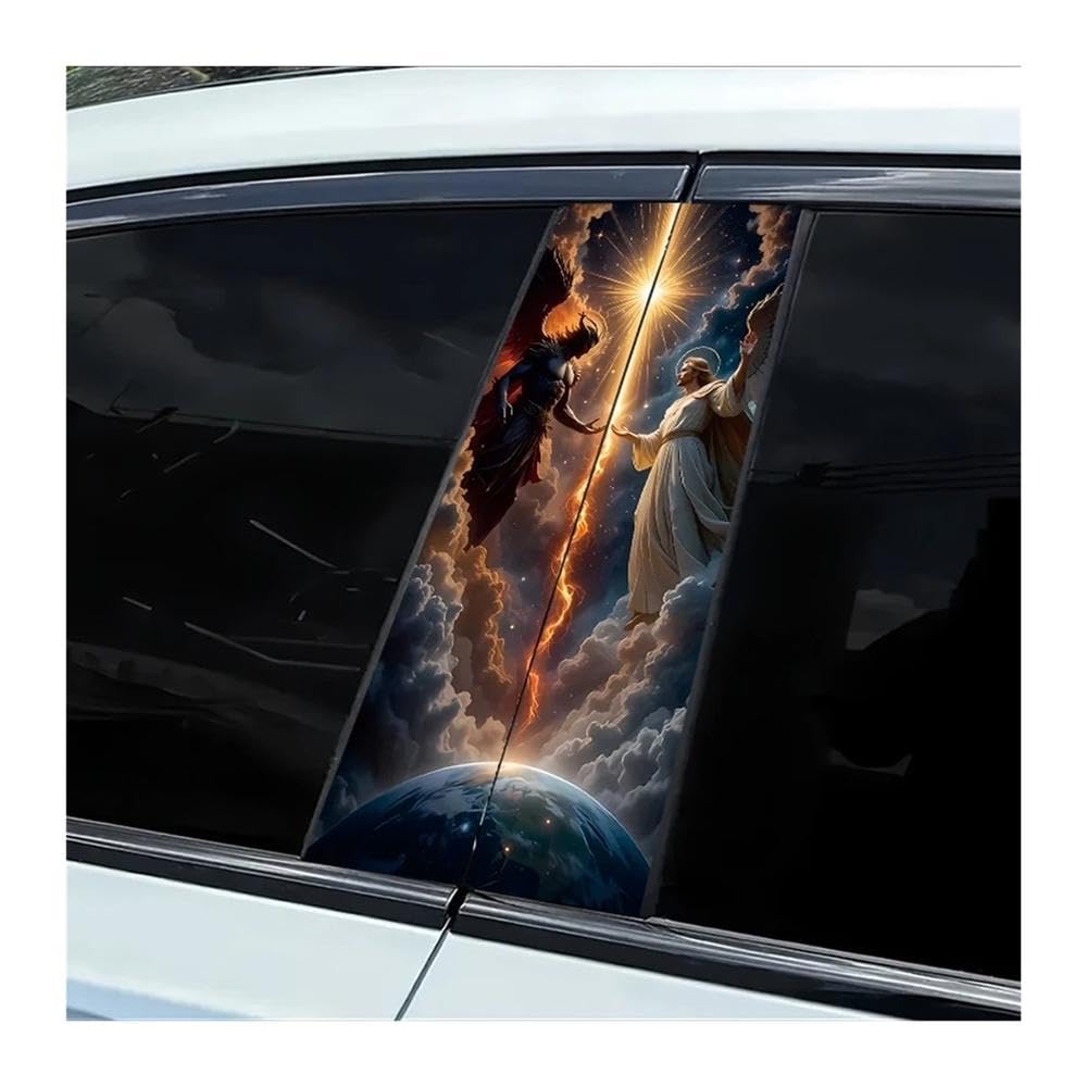 Car Parts 2 Pieces of Car Center Column Decal Angel Devil Starry Sky Smooth Material Protective Film