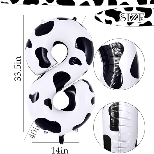 Miniatura 3 de Globo de número 8 de 40 pulgadas de aluminio Mylar con el número 8, globo con estampado de vaca para cumpleaños de 8 años, baby shower, suministros