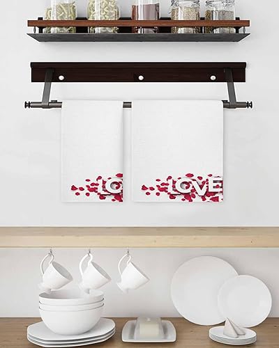 Miniatura 3 de Kitchen Towel 2 Packs Cotton Waffle Weave, Love Rose Flower Petal Valentine's Day 16 x 24 Inch Absorbent Quick Drying Dish Towels Clothes for