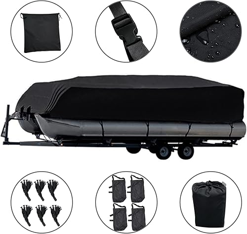 Miniatura 3 de CHEYIBAO Pontón - Fundas para lanchas de 21, 22, 23, 24 pies, impermeable, revestimiento de poliuretano, grado marino, poliéster 210D, a prueba de