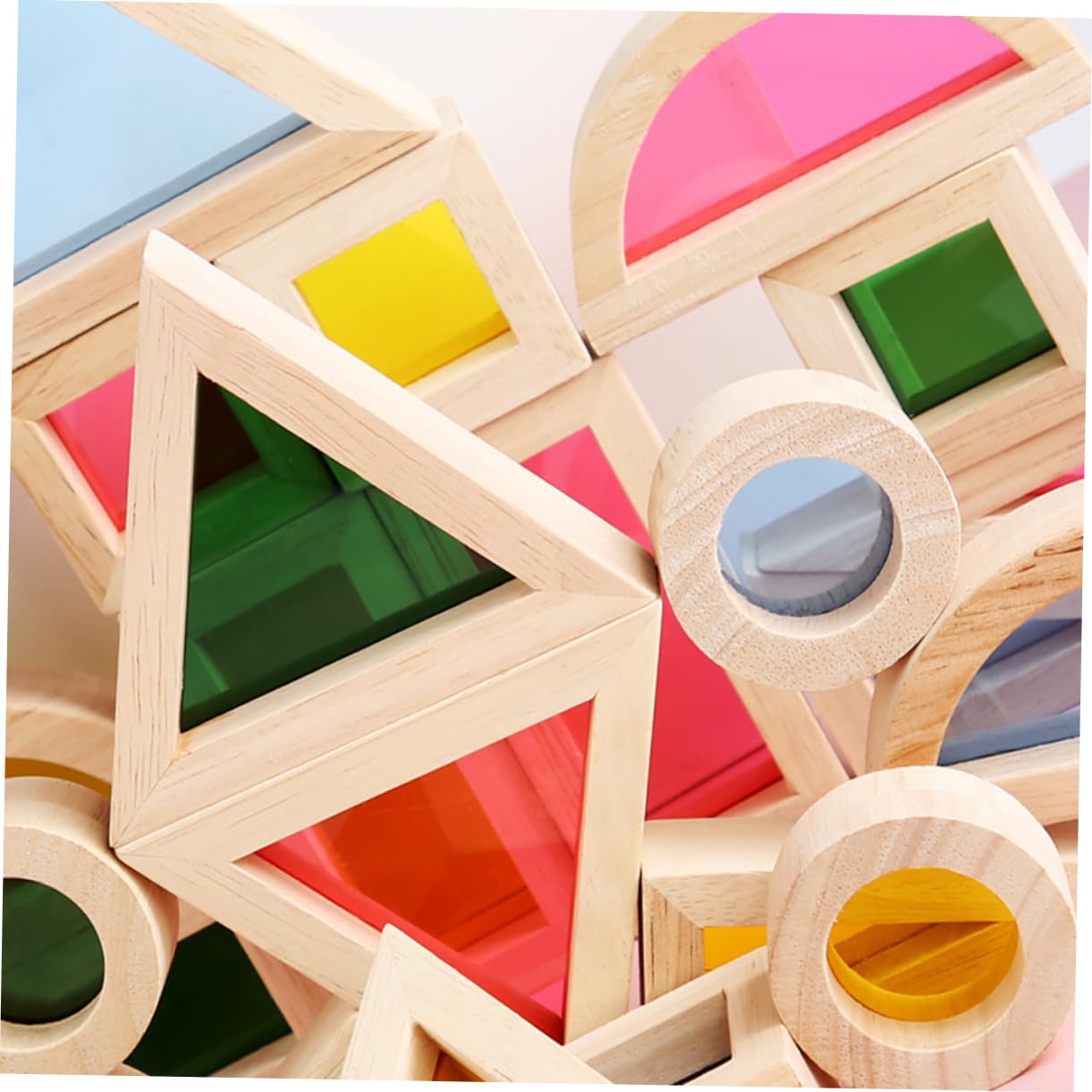 Blocchi Impilabili Geometrici 24 Pezzi in Legno Acrilico per Bambini