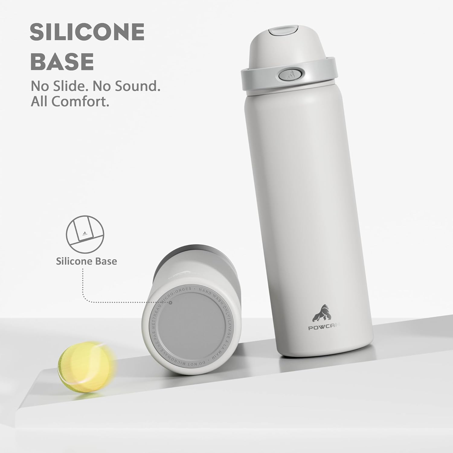 POWCAN 32 oz Double Walled Water Bottle for Gym: 100% Leakproof, Push-Button Spout & Quick-Flip Straw Lid, Insulated Flask with Handle for Office, Sports, School, Work, Cycling (Stone White) - Image 5