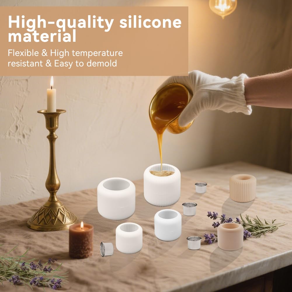 4 Pz Stampi per Portacandele in Silicone con 12 Candelabri in Metallo,Stampo in Silicone per Candelabri per Cemento, Gesso, Resina Epossidica, Sapone, Cioccolato