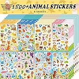Sinceroduct Animal Stickers Assortment Set, 8 Sheets (1800+ Count), 2 Different Styles 16 Themes Collection for Kids, Children, Teacher, Parent, Grandparent, Animals of The World Sticker Variety Pack