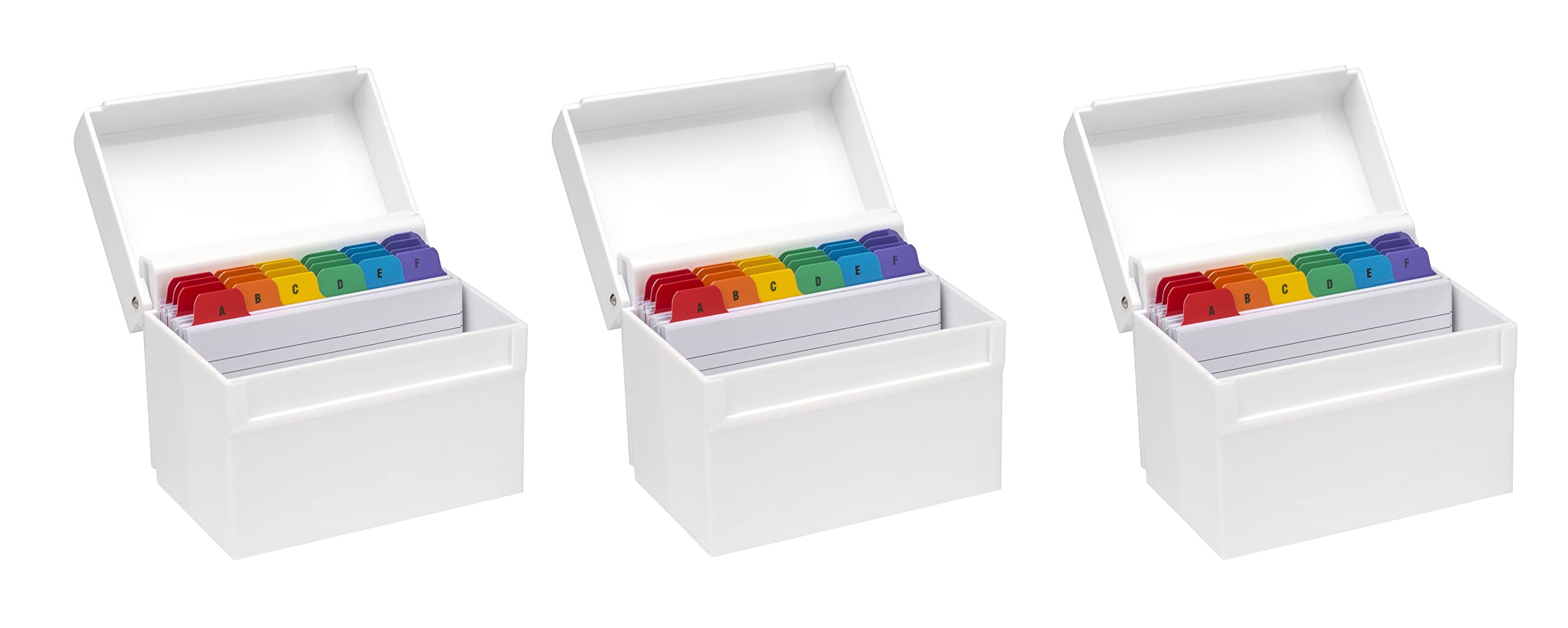 Osco Medium White Hi-Gloss Plastic Index Box 3 Pack, A to Z Divider Tabs, 100 Lined Note Cards, Ruled Revision Flash Card, Recipe Notes, Office Contacts Filing, Holds 6" × 4" cards (148 × 105 mm) — image 1
