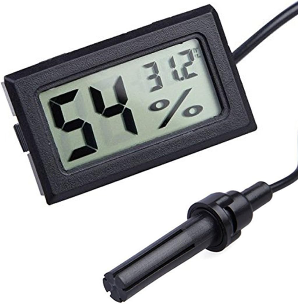 ARCELI 2-in-1 Digital LCD Embedded Thermometer Hygrometer External Reptile Incubator Aquarium Poultry - Black