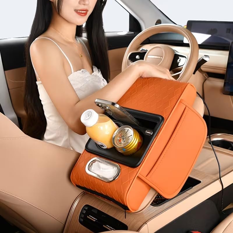 Image of Car Center Console Cover,Microfiber Leather Car Armrest Cover Cushion with 2 Storage Bags,Universal Car Armrest Storage Box Car Interior Accessories for Most Vehicles (Car Arm Rest Cushion(2))