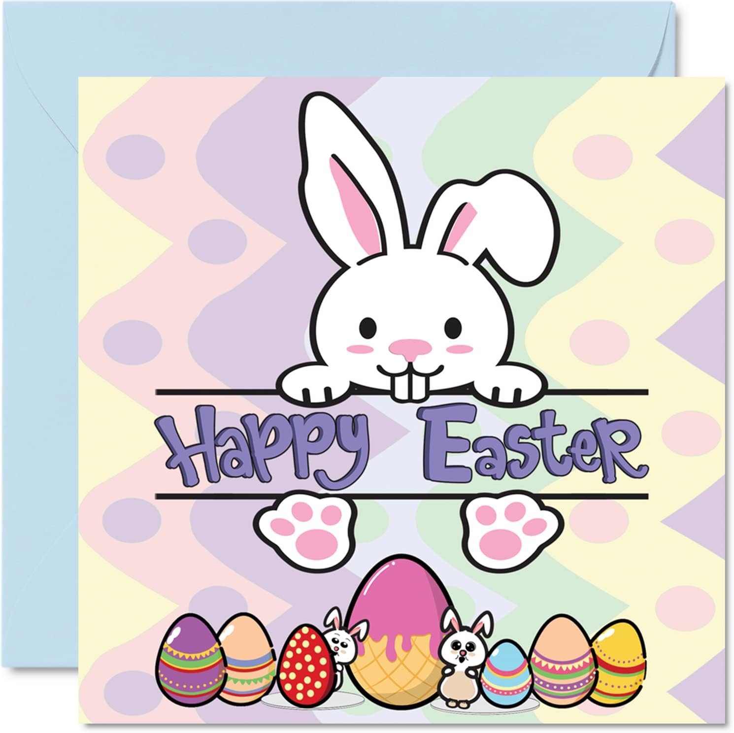 Easter Cards - Bunnies & Eggs - Happy Easter Card Friend, Bunny Easter Cards, Christian Easter Gifts, 145mm x 145mm Spring Seasonal Greeting Cards for Family and Friends