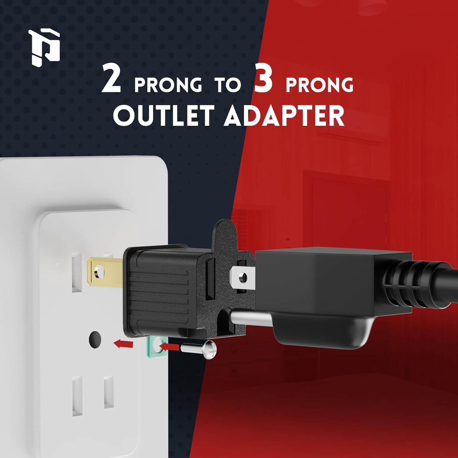 PLUGTUL 2 Prong to 3 Prong Outlet Adapter, Polarized Grounded Outlet Converter, Wall Outlet Plug for Household, Workshops, ETL Listed, 6-Pack, Black