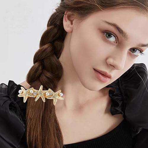 Miniatura 5 de 4 pasadores de pelo de estrella de mar para mujeres y niñas, pinzas para el cabello con perlas de resorte, accesorios para mujer, soportes de cola
