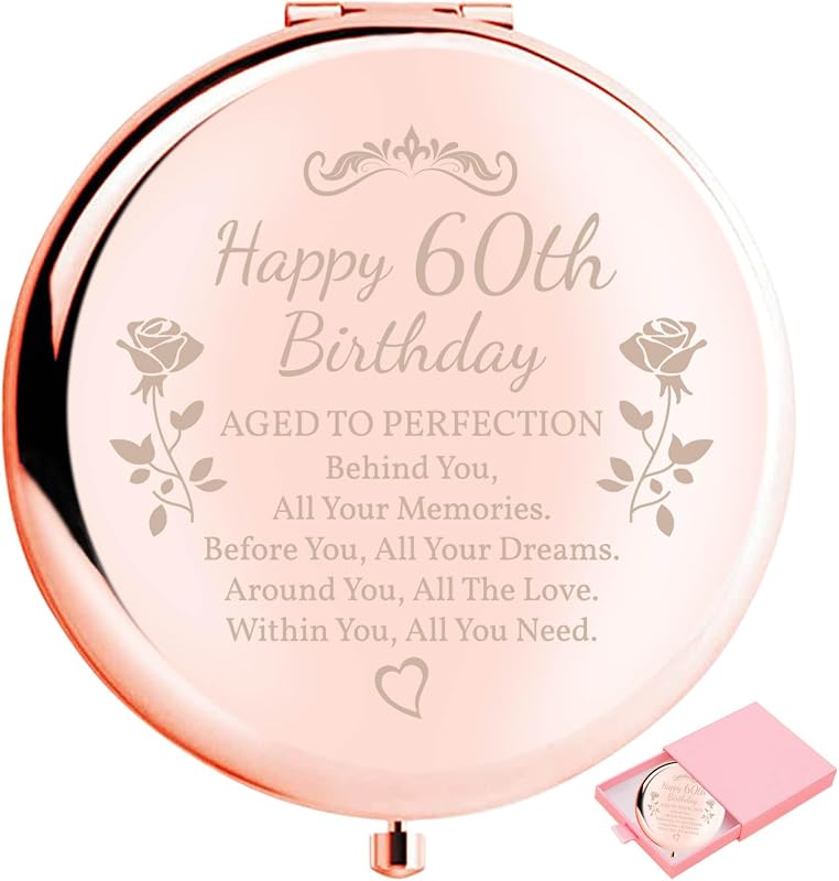 Espelho compacto de maquiagem boutikpro 60th Birthday, dupla face, ampliação de 3x, rose gold, Pacote com 1