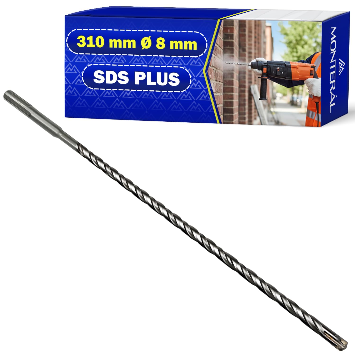 Punta Trapano Muro SDS Plus Ø 8 mm x 310 mm Realizzata in Acciaio e Carburo di Tungsteno - Punta SDS Plus può Essere Utilizzata per Mattoni Pareti Pietra Cemento Armato - MONTERAL