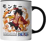 DragonHive Tasse - One Piece Mug Motiv 16 für Anime Manga Fans Motiv Monkey D Luffy Ruffy - beidseitig Bedruckt - Geschenk Idee Kaffeetasse mit Spruch, Tassenfarbe: Schwarz