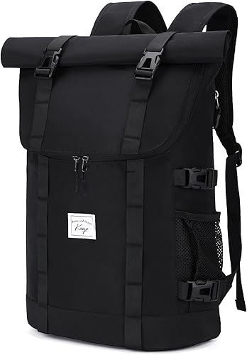 Kasqo Mochila enrollable para hombres, mochila grande resistente al agua, para laptop, mochila informal para la escuela, viajes, mujer, color negro