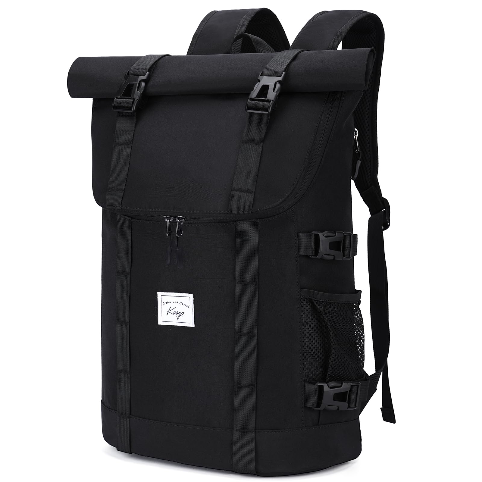 Kasqo Rolltop Backpack, Water-Resistant Backpack with Laptop Compartment for 15.6 Inch Computer Men Women 26L-33L Daypack