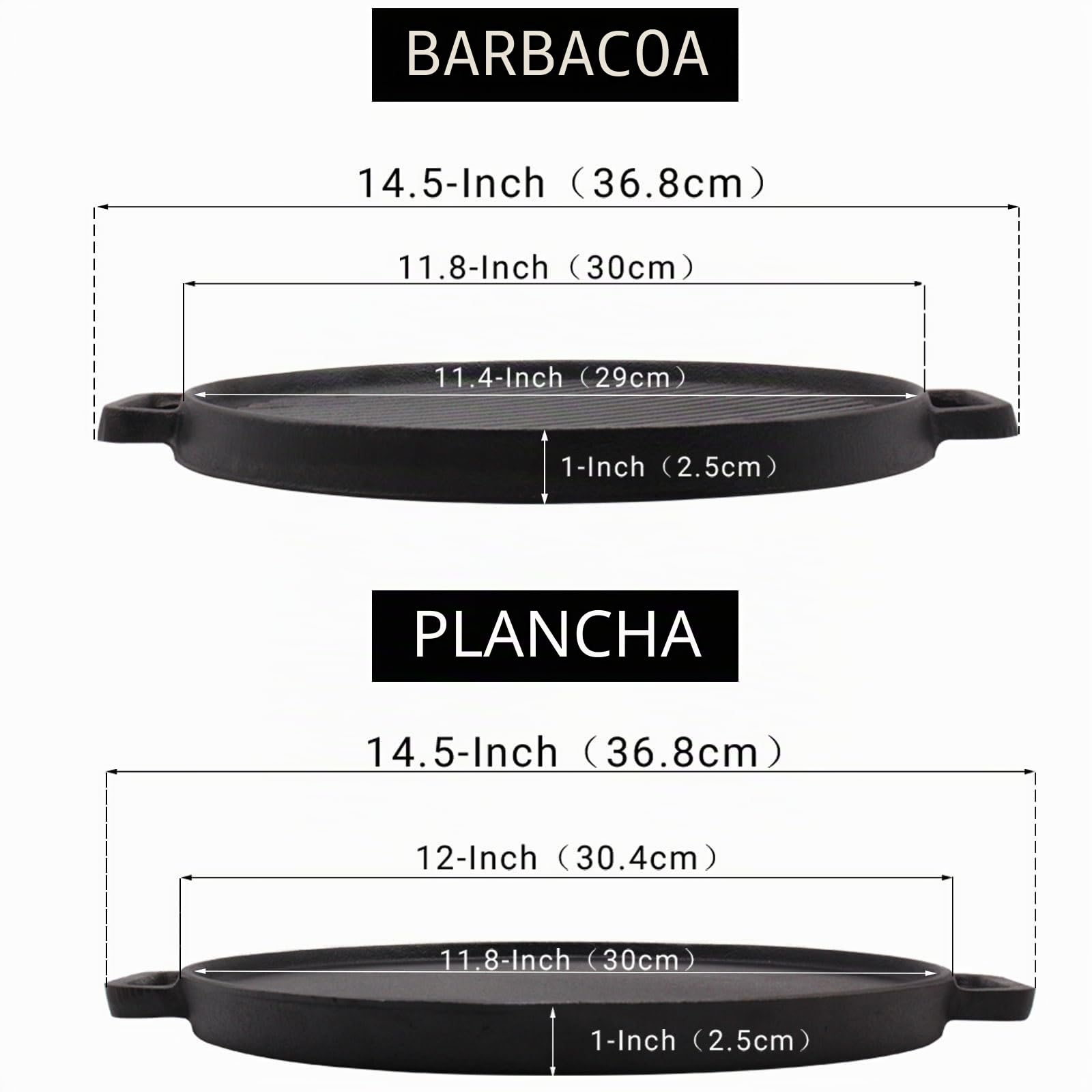 Plancha reversible de hierro fundido, sartén de doble cara con asas (30 cm)