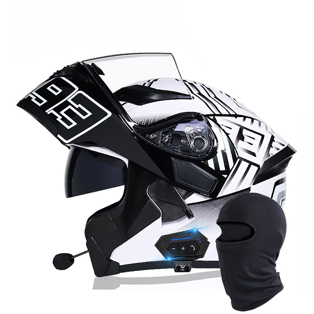 Casco de Motocicleta con Bluetooth Integrado Certificado ECE/Dot Modular Bluetooth Integrado Casco de Moto intercomunicador FM MP3 Casco Anticolisión para Hombres y Mujeres 55~65cm