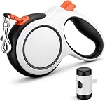 Segarty 16 Ft 360°Tangle-Free Leash with Detachable Poop Bag Holder, Retractable Lead for Dogs up to 66 lbs, 5m Long Walking Leash for Pets Outside with Anti-Slip Handle & One-Handed Brake Pause Lock