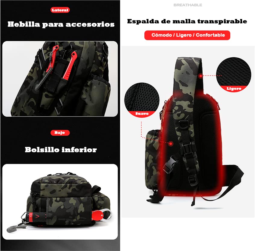 Mochila de Pesca Impermeable - Bolsa para Pesca de Hombro Multifuncional - Mochila de Pesca compacta- con Soporte para cañas de Pescar - Pesca Accesorios
