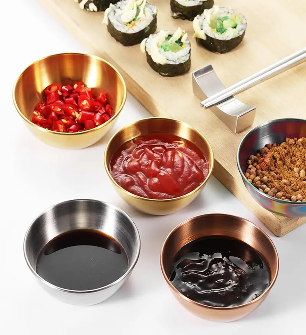 Gold Bowl, Gold Stainless Steel Sauce Dip Bowls, Stainless Steel Sauce Dishes, for Dipping Sauces, Vinegar, Oil, Salt, Grated Ginger, Salad Dressing and More