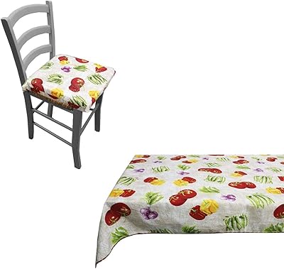 Russo Tessuti Set Cucina Coordinato 6 Cuscini Coprisedie+Tovaglia Tavola 6 12 Posti Verdure -6 POSTI