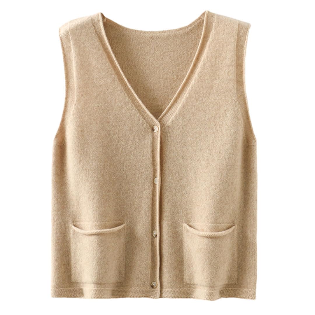 Alloaone Gilet Ample À Col en V pour Femmes, sans Manches, en Cachemire Tricoté avec Poche, Cardigan À La Taille
