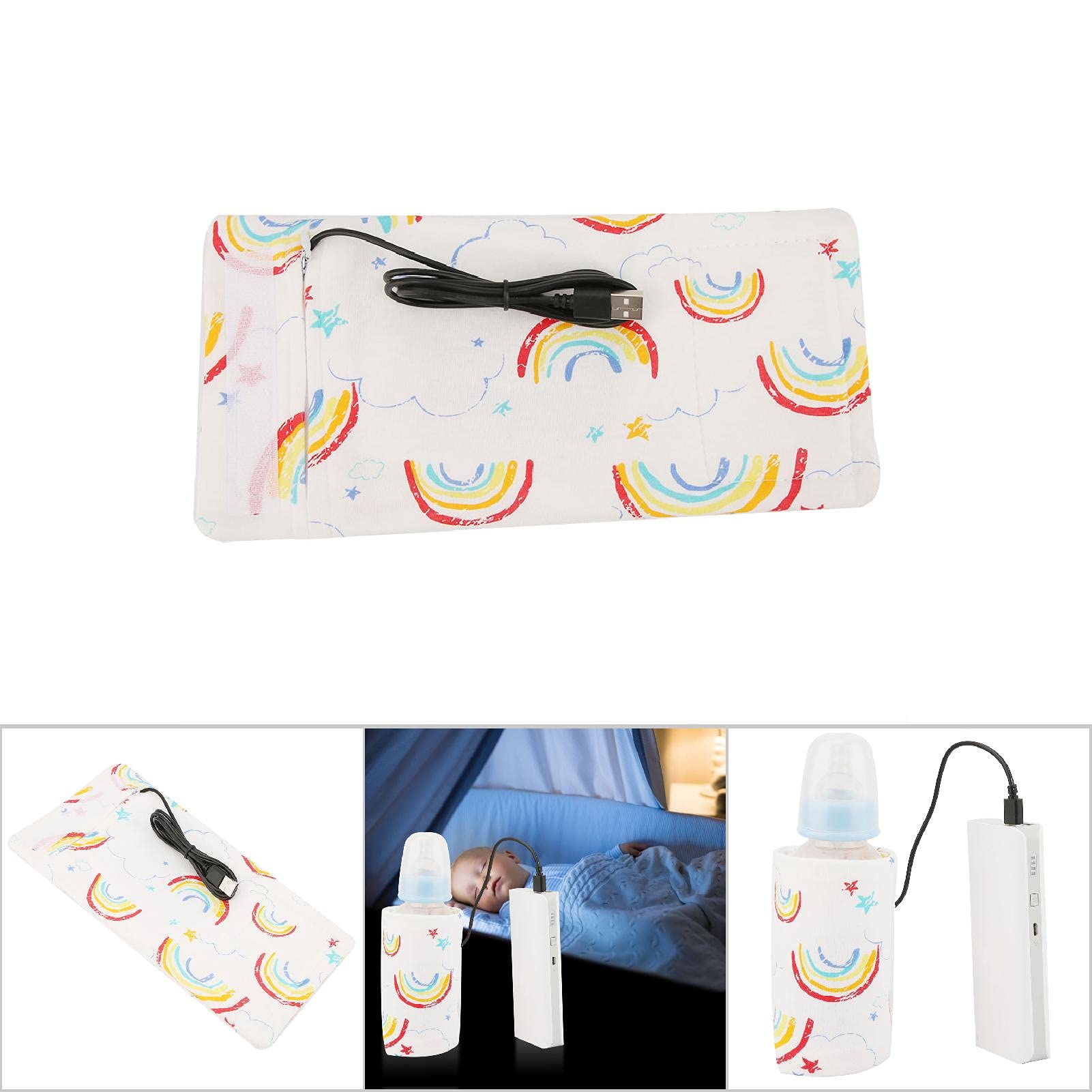 Baby Bottle Keep Warm Cover,Baby Bottle Bags Portable,USB Milk Heat Keeper,Warm Keeper Multifunction Coffee Tea Mug Beverage,Warming Bag for Indoor, Outdoor, Traveling, Driving (Rainbow)