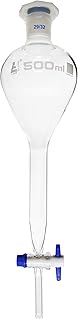 Gilson Separating Funnel, 500ml - PTFE Key Stopcock - Plastic Stopper, Socket Size 29/32 - Borosilicate Glass - Eisco Labs