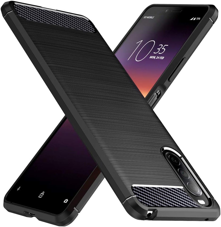 TesRank Sony Xperia 10 II Case, Soft TPU Cover Phone Case [Carbon Fiber Texture] [Shock Absorption] Phone Protectors for Sony Xperia 10 II-Black