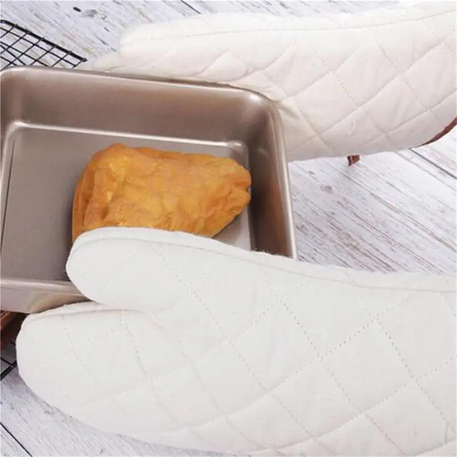 MRKU Gants de Cuisine en Coton Blanc, Lot de 2, antidérapants et résistants à la Chaleur, pour la Maison, Le Restaurant et Les grillades.