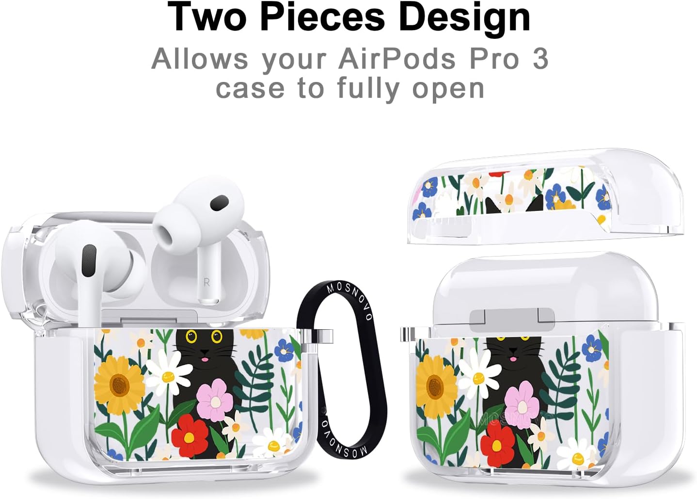 MOSNOVO for AirPods Pro 3 Case, Protective Clear Case with Shockproof Dual Layer Hard Luxe Metal Ring Designed for AirPods Pro 3 Generation - Black Cat in Garden image 2