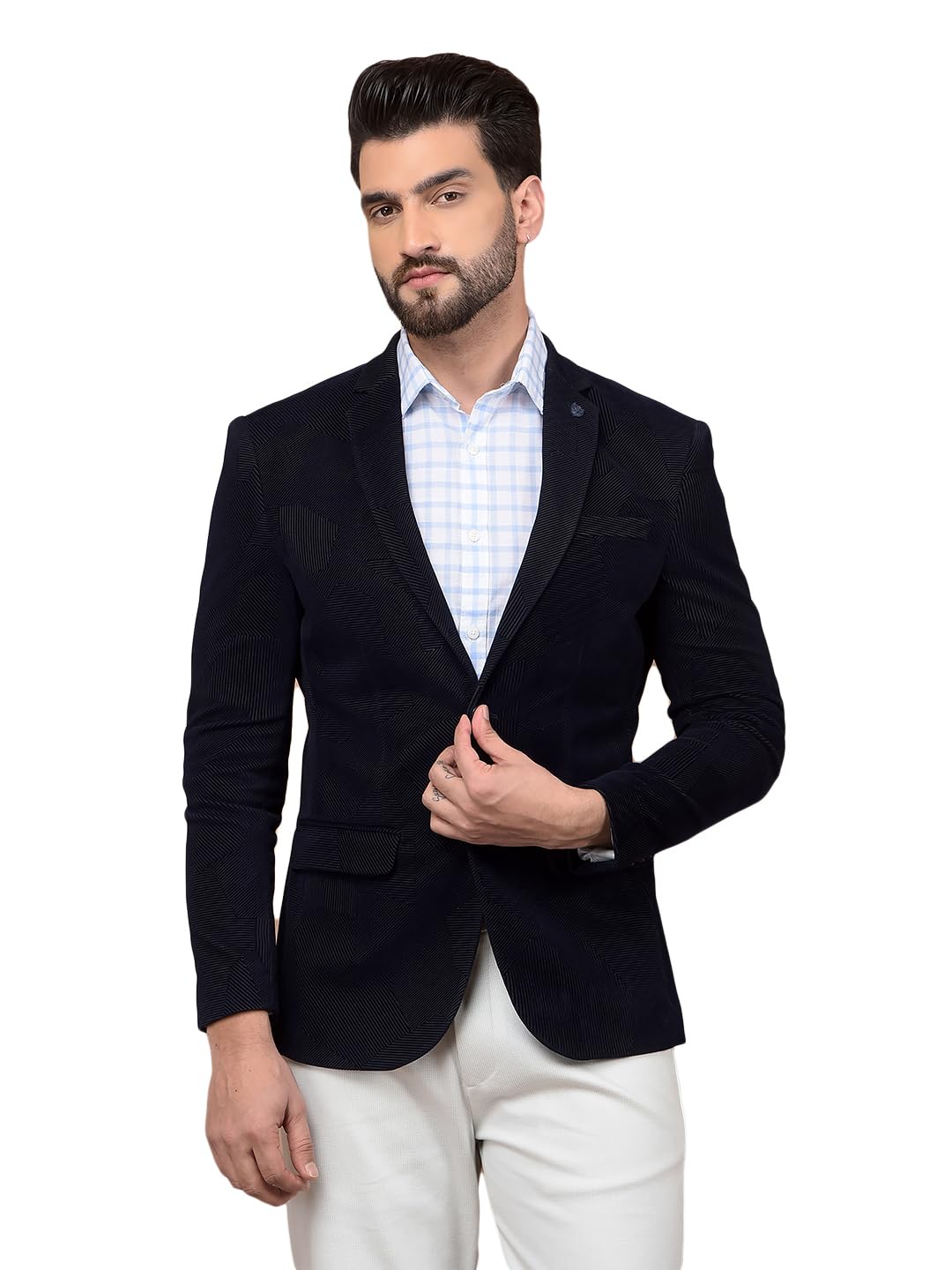 crimsoune club Men's Navy Blue Velvet Single Breasted Blazer-picture-40