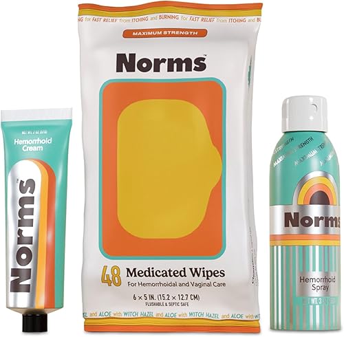 Norms El paquete completo de tratamiento para hemorroides toallitas medicinales, spray sin contacto y crema de lidocaína al 5% para aliviar la