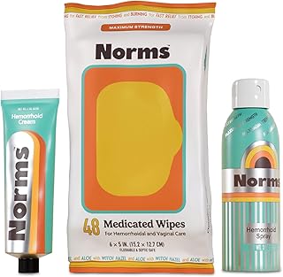 Norms The Full Hemorrhoid Treatment Bundle Medicated Wipes, Touch-Free Spray, and 5% Lidocaine Cream to Relieve Painful Itching, Burning & Swelling – Complete Hemorrhoid Care System