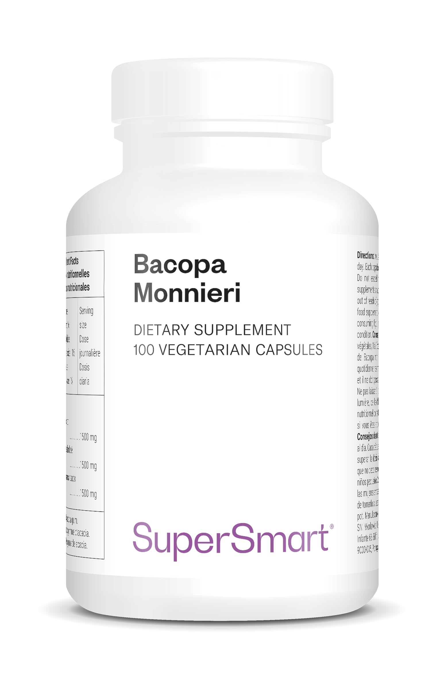 Bacopa Monnieri - Extrait de Feuilles de Baccosides Concentré (50%) - Contribue à Améliorer la Mémoire, les Capacités d’Apprentissage et le Traitement de l’Information - Supersmart