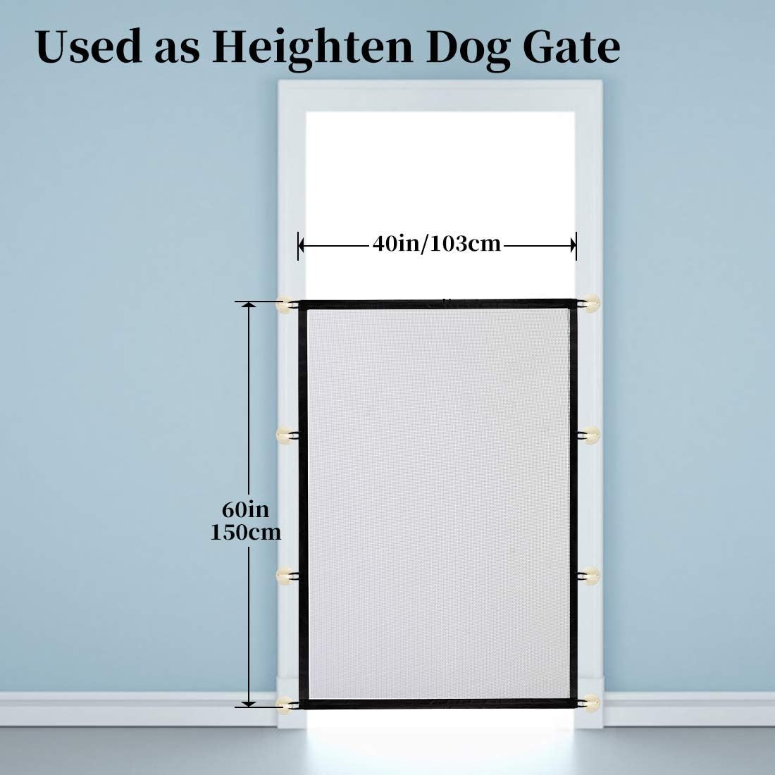 43x59 in Magic Gate Heighten Dog Gate 14 Hooks Portable Folding Pet Gate Safe Guard Isolated Gauze Indoor and Outdoor Install Anywhere (Black)