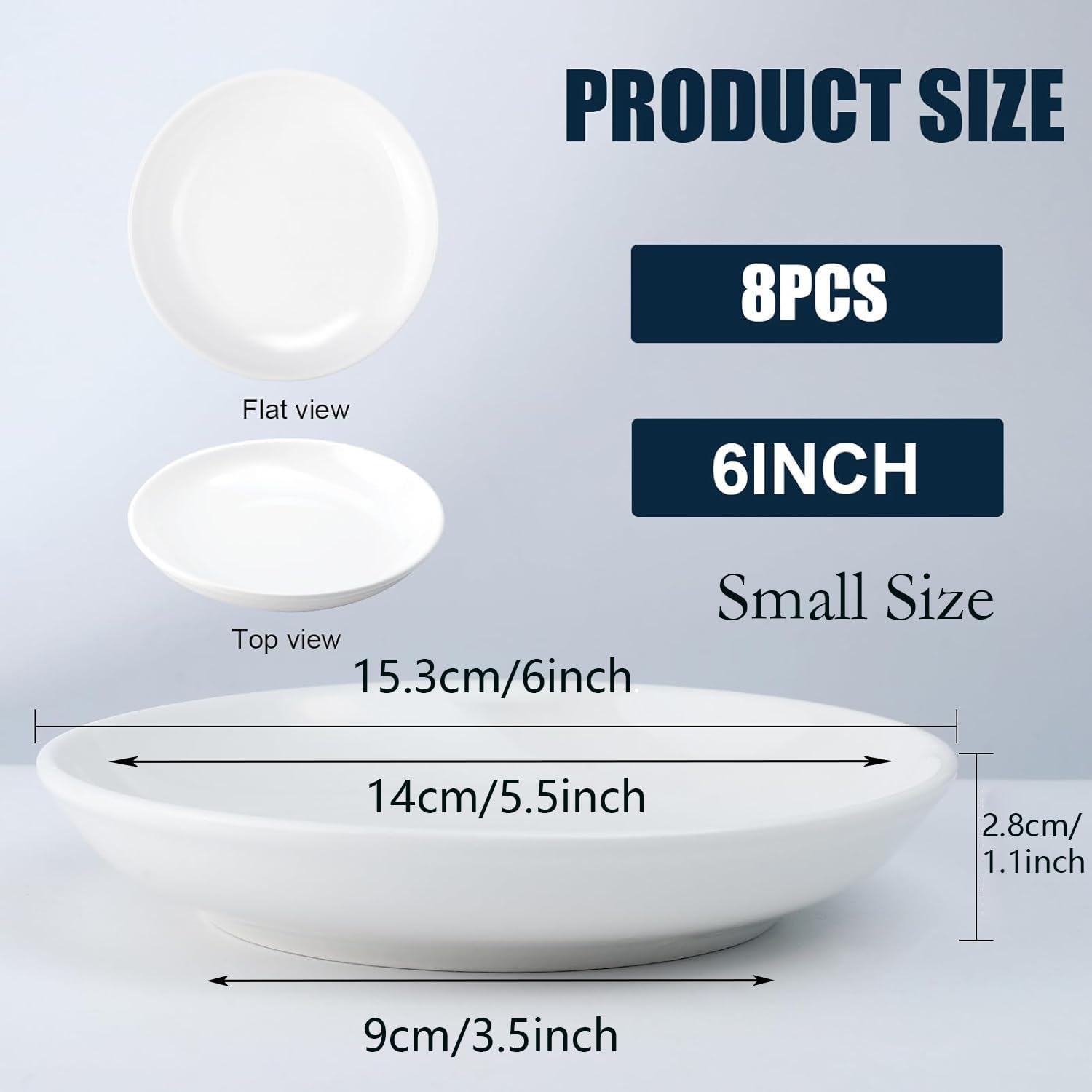 8 Pieces Dessert Plates, Appetizer Plates, 6 Inch, Round, White
