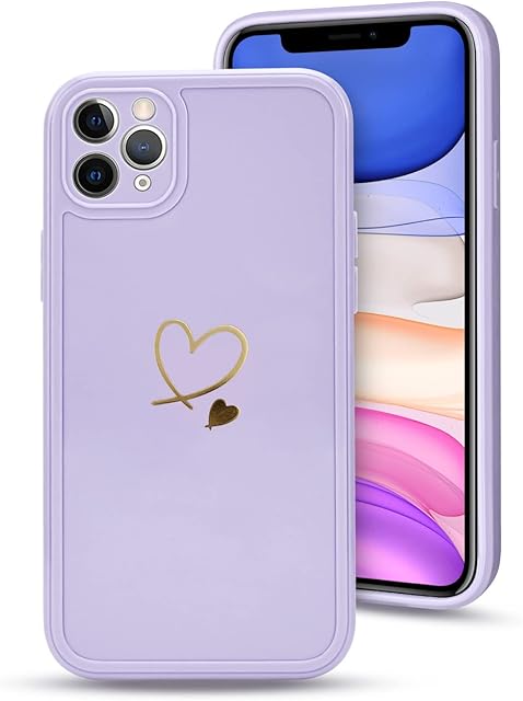 Case for iPhone 11 Pro Max, Cute Gold Love-Heart Pattern iPhone 11 Pro Max Case for Women and Girls Soft Silicone Shockproof Protective Cover Compatible with iPhone 11 Pro Max(6.5 Inch)-Purple