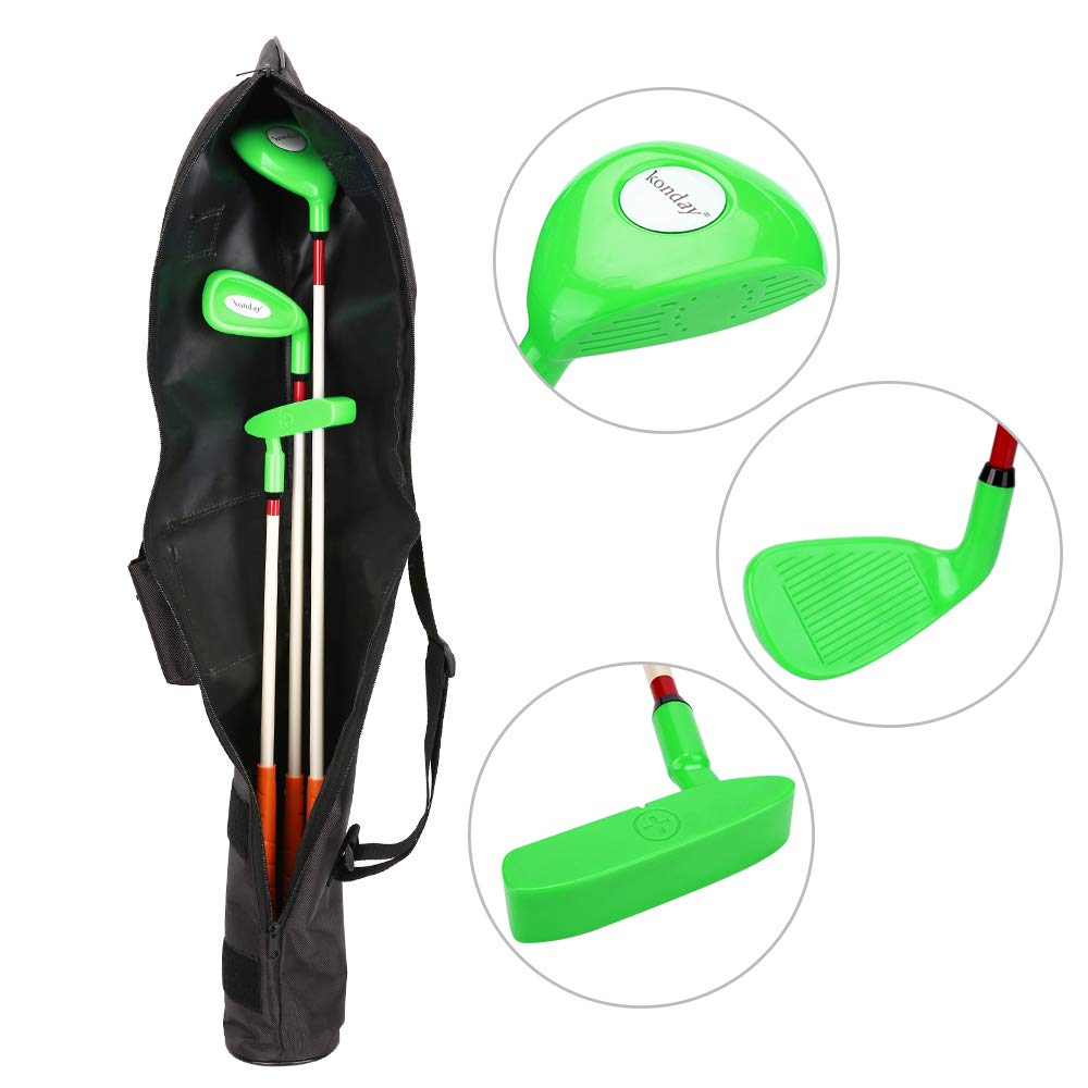 Juego de palos de golf para niños, incluye unidad, hierro, putter, bolsa de transporte y pelotas suaves para mano derecha (verde)