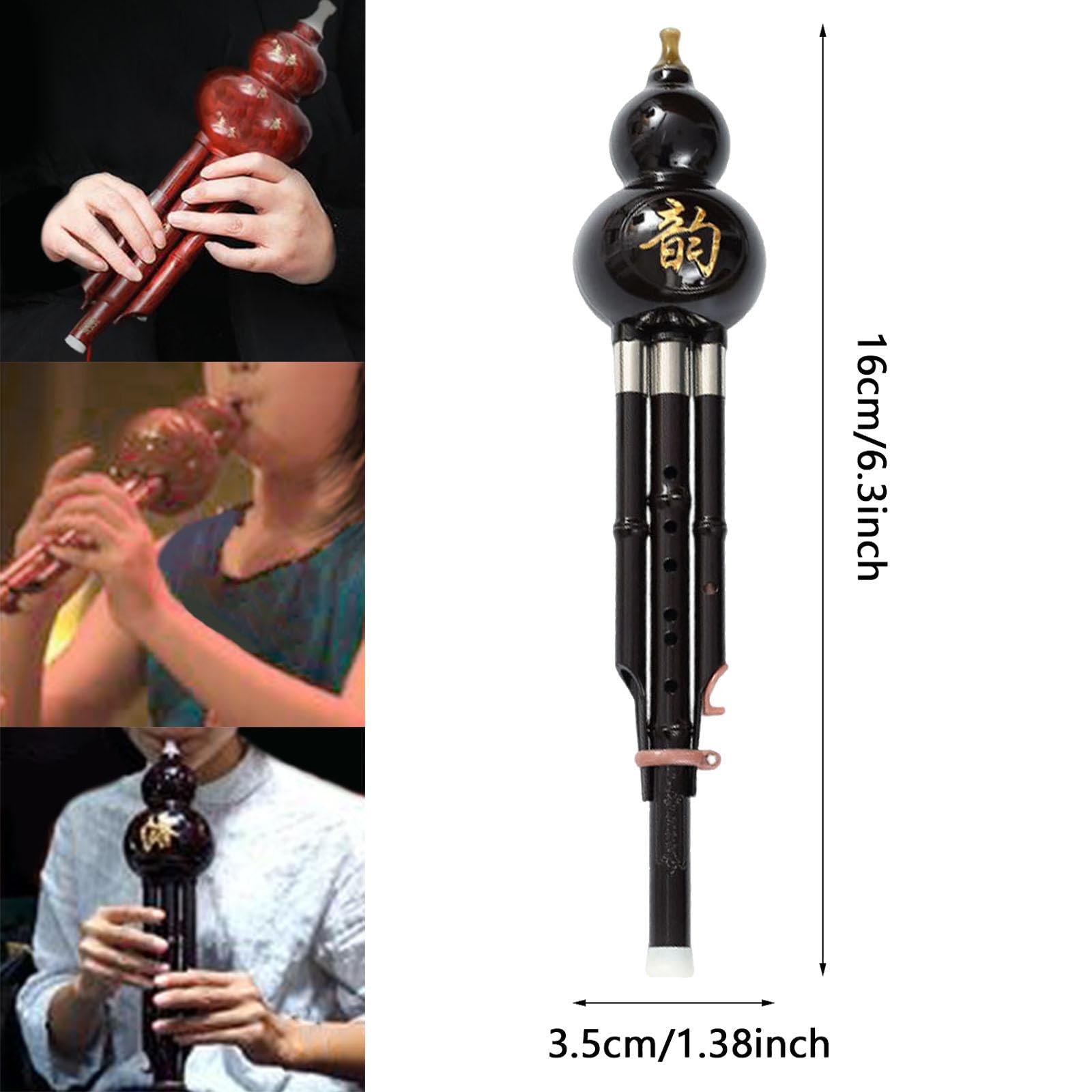 MagiDeal Flauta Hulusi de calabaza, instrumento de viento de madera con clave C, instrumento tradicional Hulusi para practicar en solitario, regalos para el,