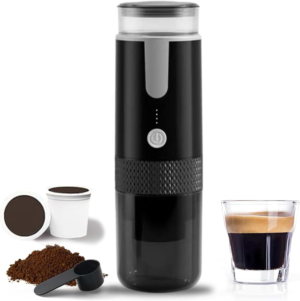 MáQuina de Café Portátil 2-Em-1 (Cápsulas + Moído), MáQuina de Café com USB-C, Carro, EscritóRio, Caminhadas