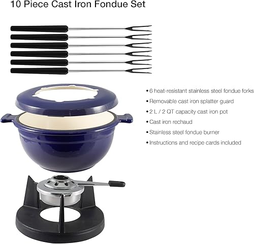 Miniatura 2 de Swissmar Lucerne - Juego de fondue de hierro fundido de 10 piezas color azul índigo
