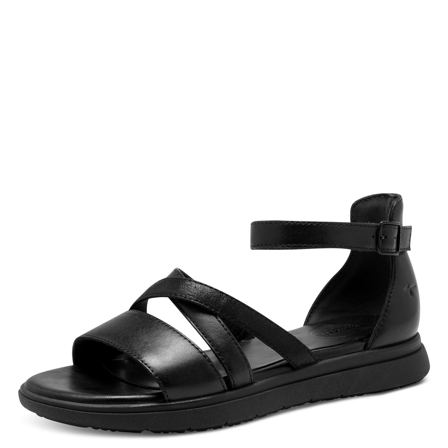 Tamaris Comfort Women’s Flat Sandals with Velcro Closed Heel, Black, 6,5 UK