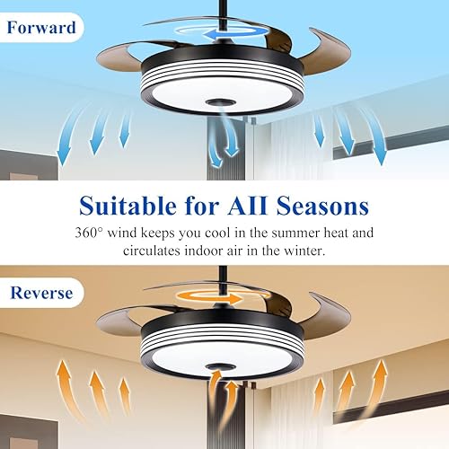 Miniatura 6 de Ventilador de techo retráctil moderno de 48 pulgadas con luces y control remoto, Fandelier regulable de 6 velocidades, luz de ventilador de techo