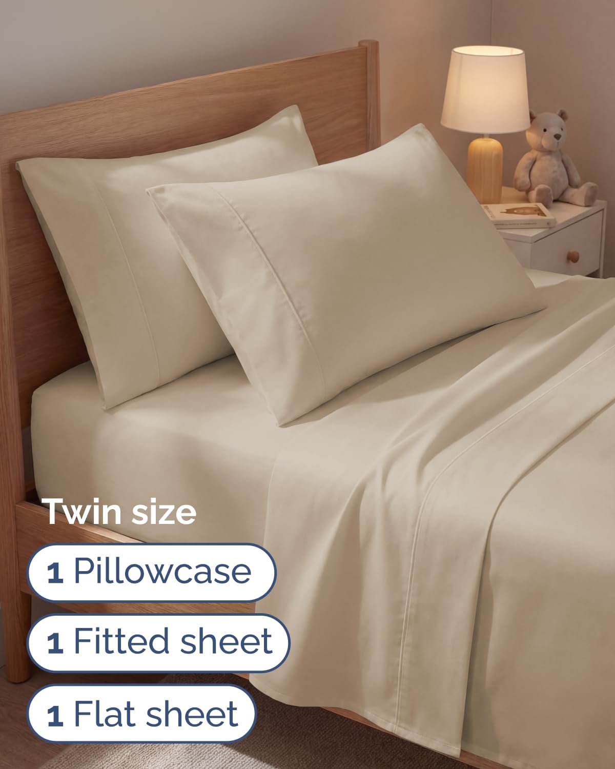 Twin 4 Piece Sheet Set - Comfy Breathable & Cooling - Ultra Soft Hotel Luxury Bedding Set with 8-16 Inch Deep Pockets - 1 Flat & 1 Fitted Sheet & 2 Pillowcases - Cozy, Wrinkle Free & Easy Care - Cream thumbnail