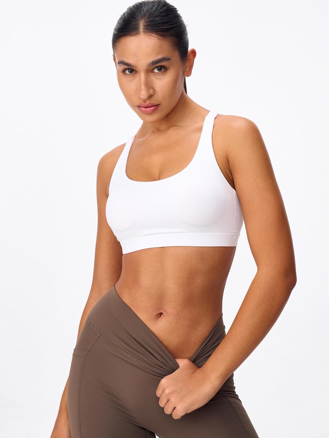 Women's Strappy Sports Bra Cross Back Light Compression Padded U Neck Low Impact Workout Supportive Yoga Top