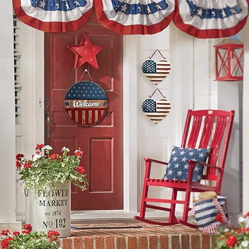 Picfarce Metal Us Flag Sign, 10" Rustic Heart Flag Distressed American Flag Love Heart Shape Wall Hanging Decor Art With Plaid Gingham Ribbon Hanger, Embossed Usa Flag Gift For Home Office Coffee Bar #TOP3